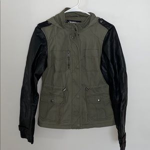 Army green and leather jacket